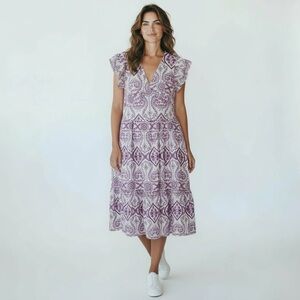NWT Sugarlips Magenta Eyelet Embroidered Bohemian Pattern White Dress Plus 2X